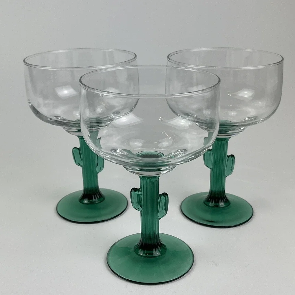 Libbey Cactus Stemmed Margarita Glass Set of 3 6.25x4